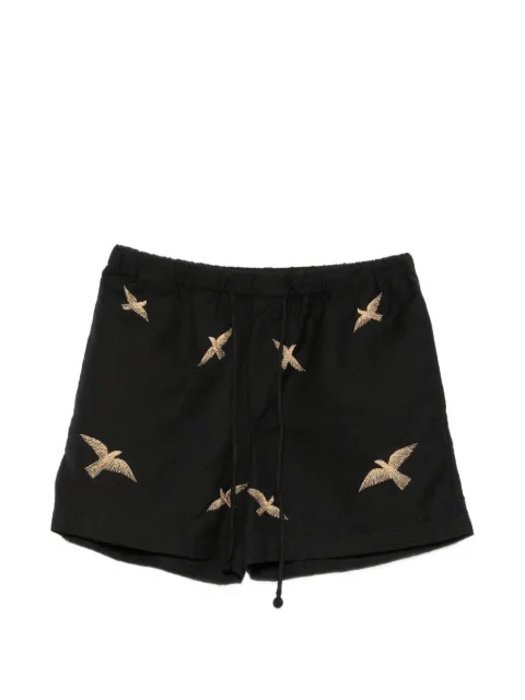 Baziszt bird-embroidered drawstring shorts