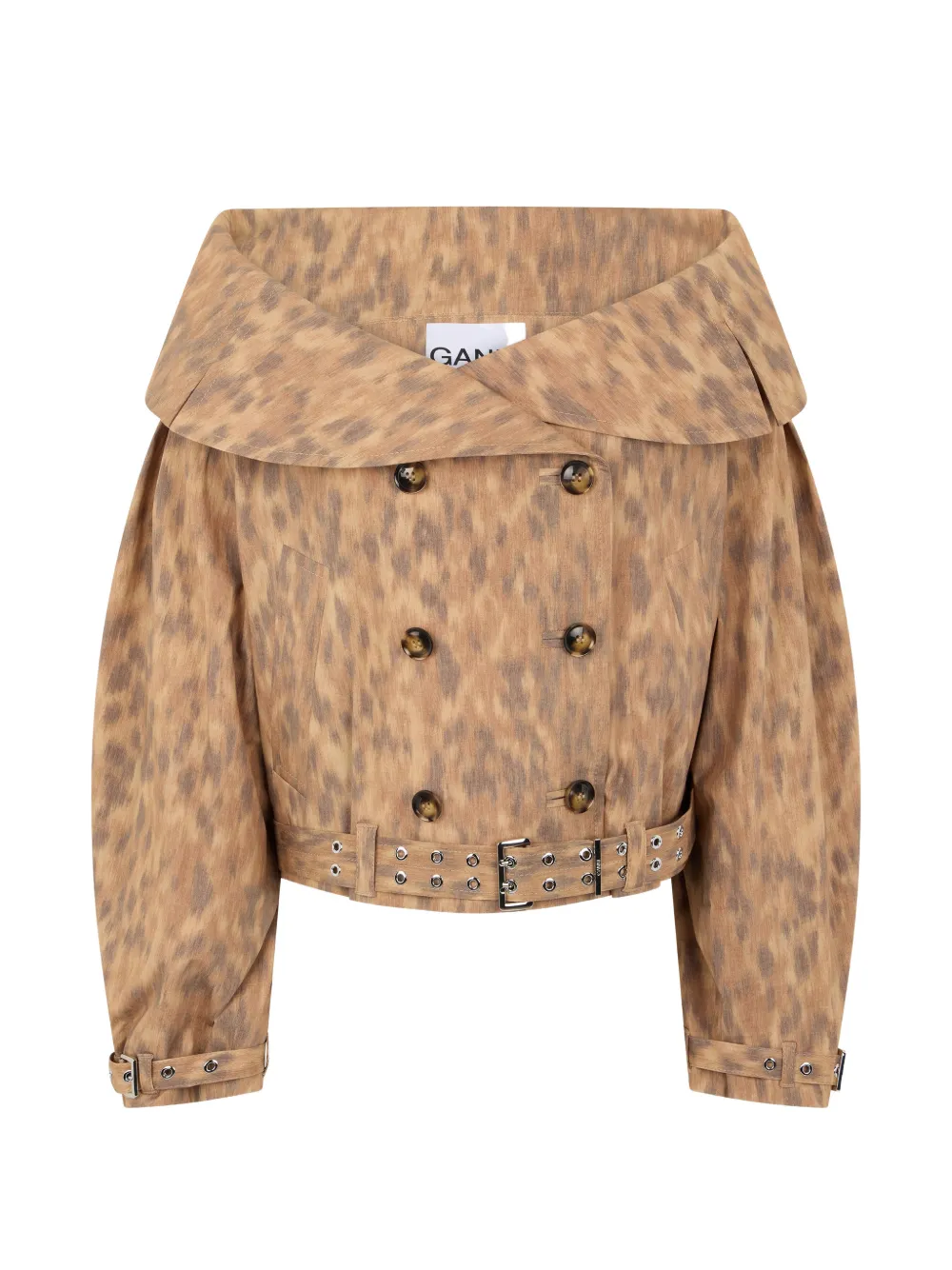 GANNI leopard-print off-shoulder jacket - Toni neutri