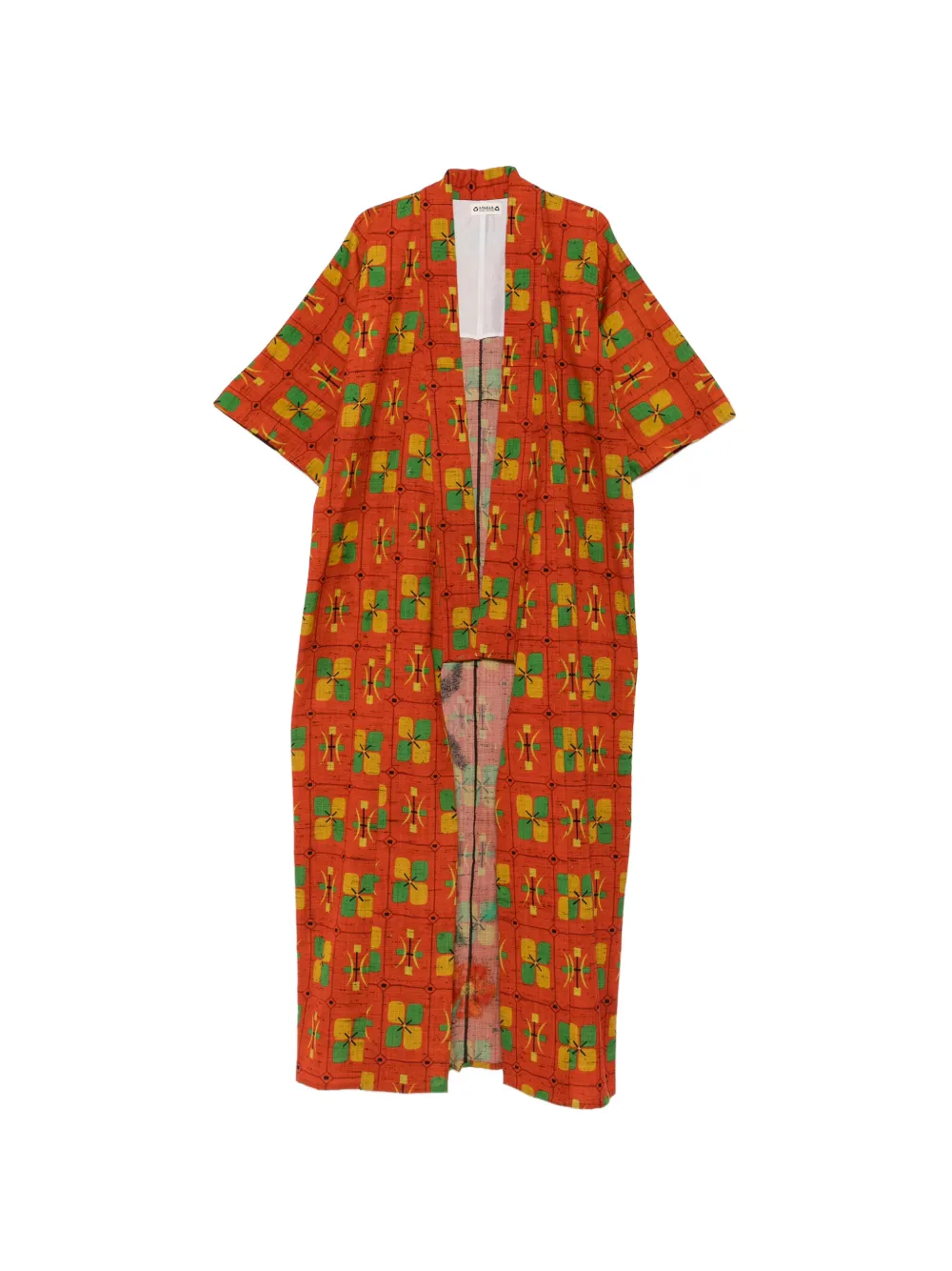 A.N.G.E.L.O. Vintage Upcycling geometric-print floral-appliqué kimono - Orange