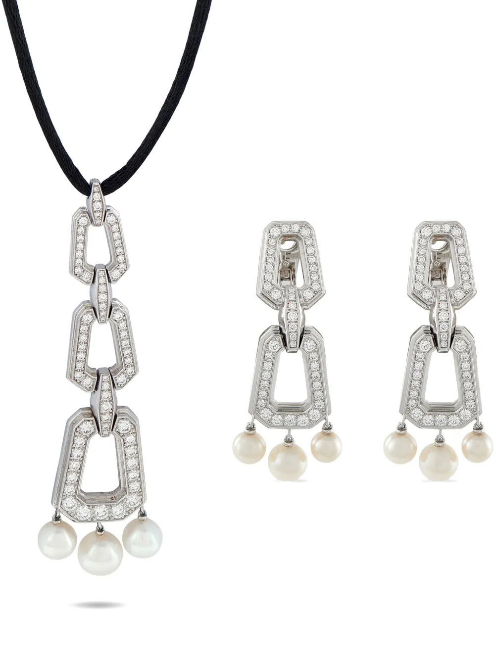 Cartier Chandra diamond and pearl necklace and earring set - Silber