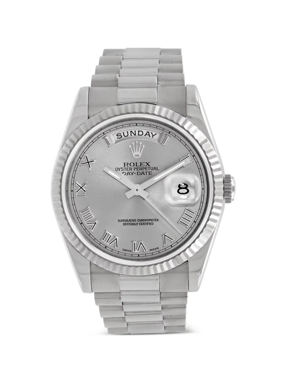 Rolex Oyster Perpetual Day-Date fluted bezel 36mm watch - Argento