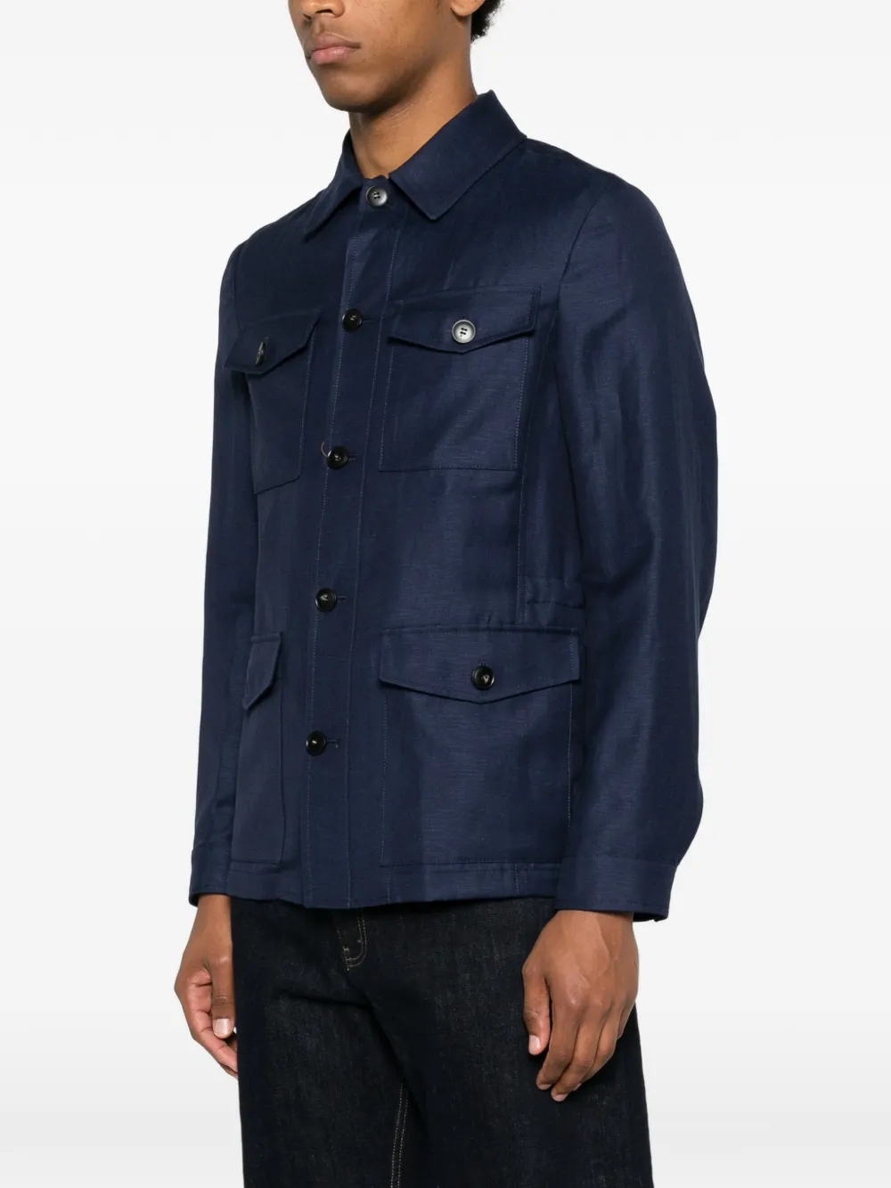 Canali Shirtjack met vier zakken Blauw