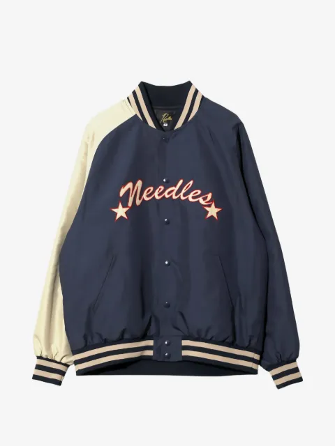 Needles logo-embroidered contrast-sleeve bomber jacket