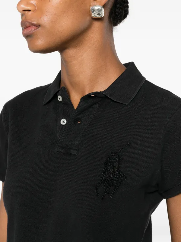 Polo Ralph Lauren Beaded Big Pony Polo Shirt | Black | FARFETCH
