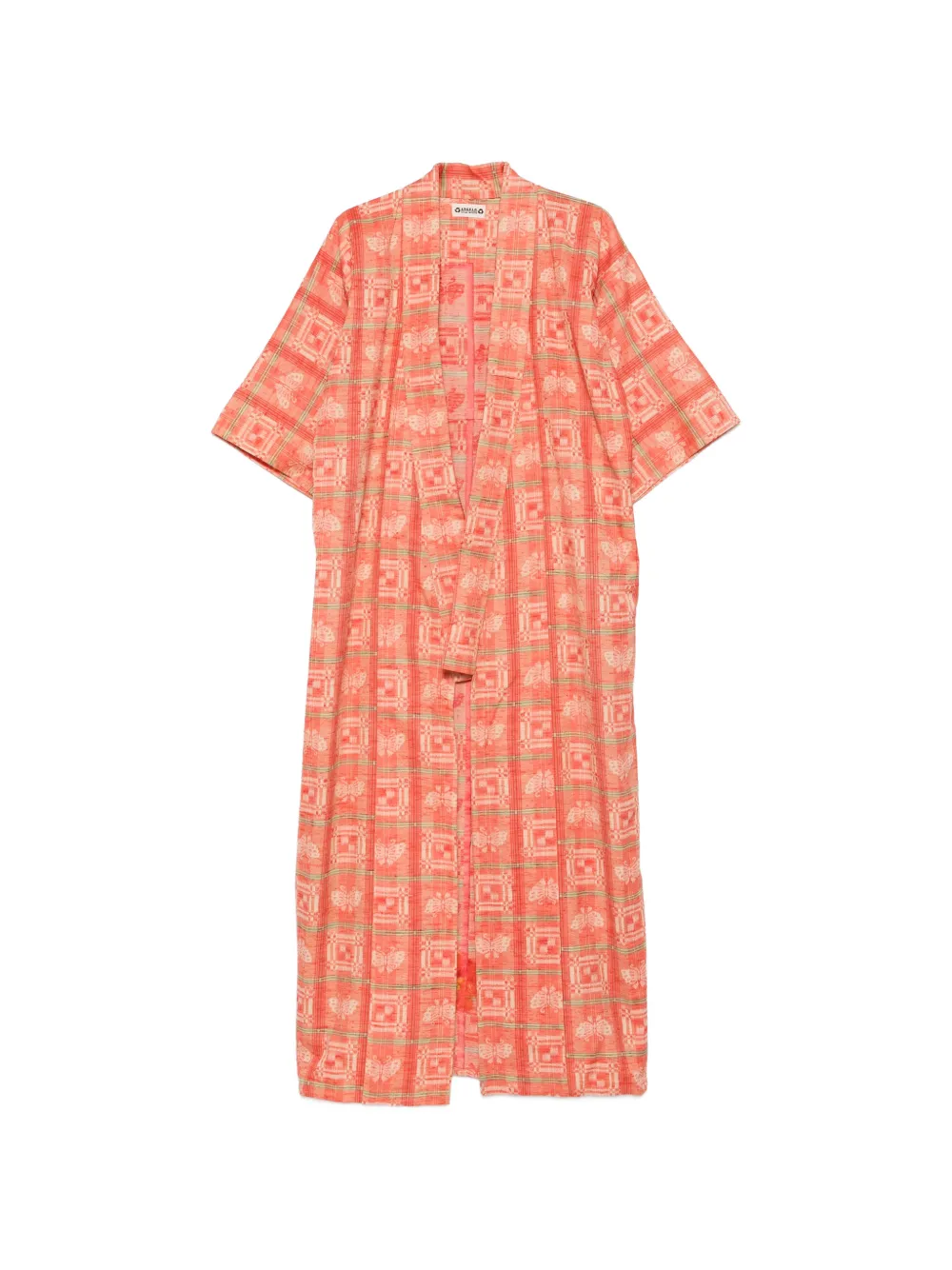 A.N.G.E.L.O. Vintage Upcycling check-pattern floral-appliqué kimono - Orange