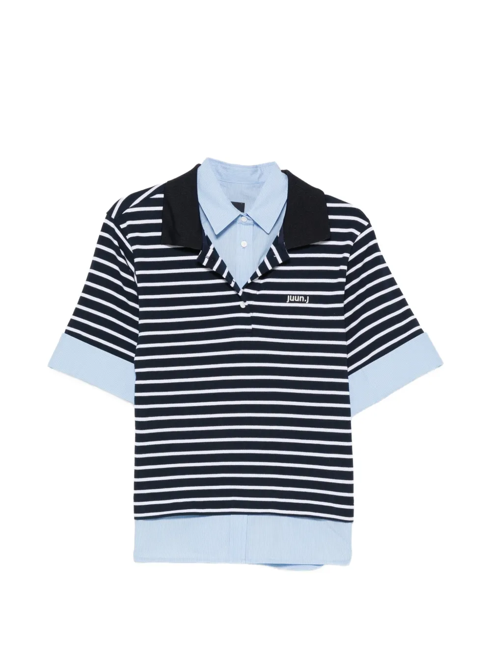 Juun.J striped layered-effect polo shirt - Blu