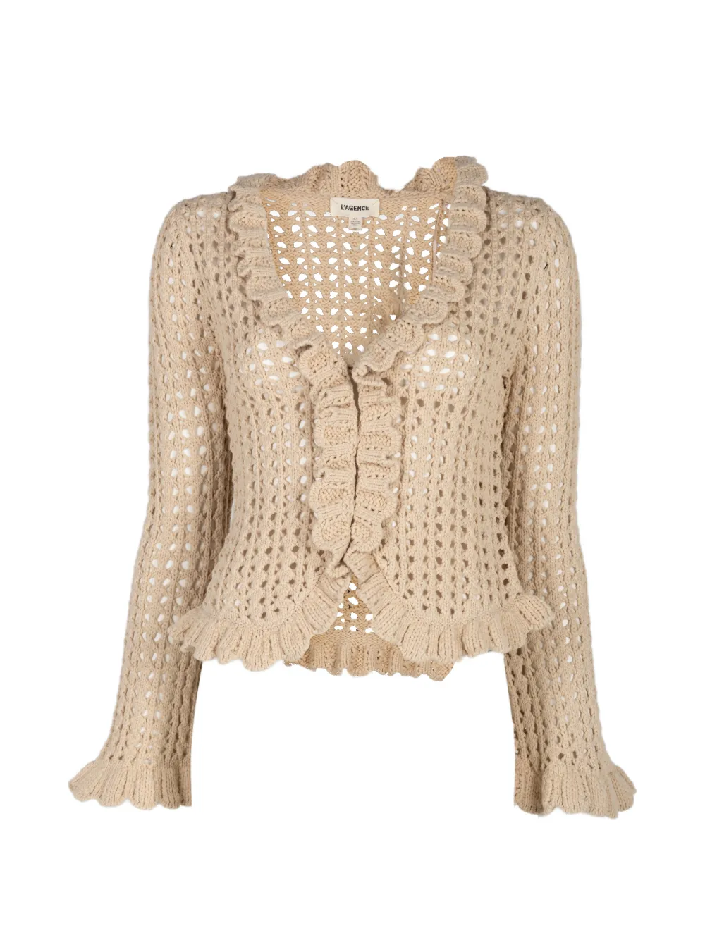 L'Agence Solaris ruffled open-stitch cardigan - Neutrals