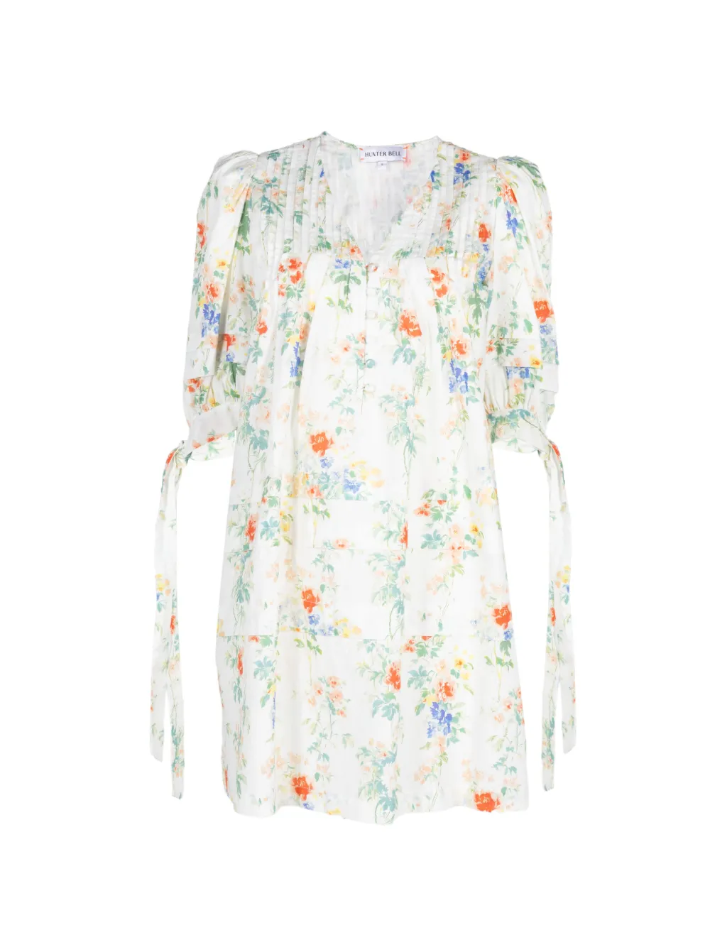 Hunter Bell Paige floral-print pintucked mini dress - Bianco