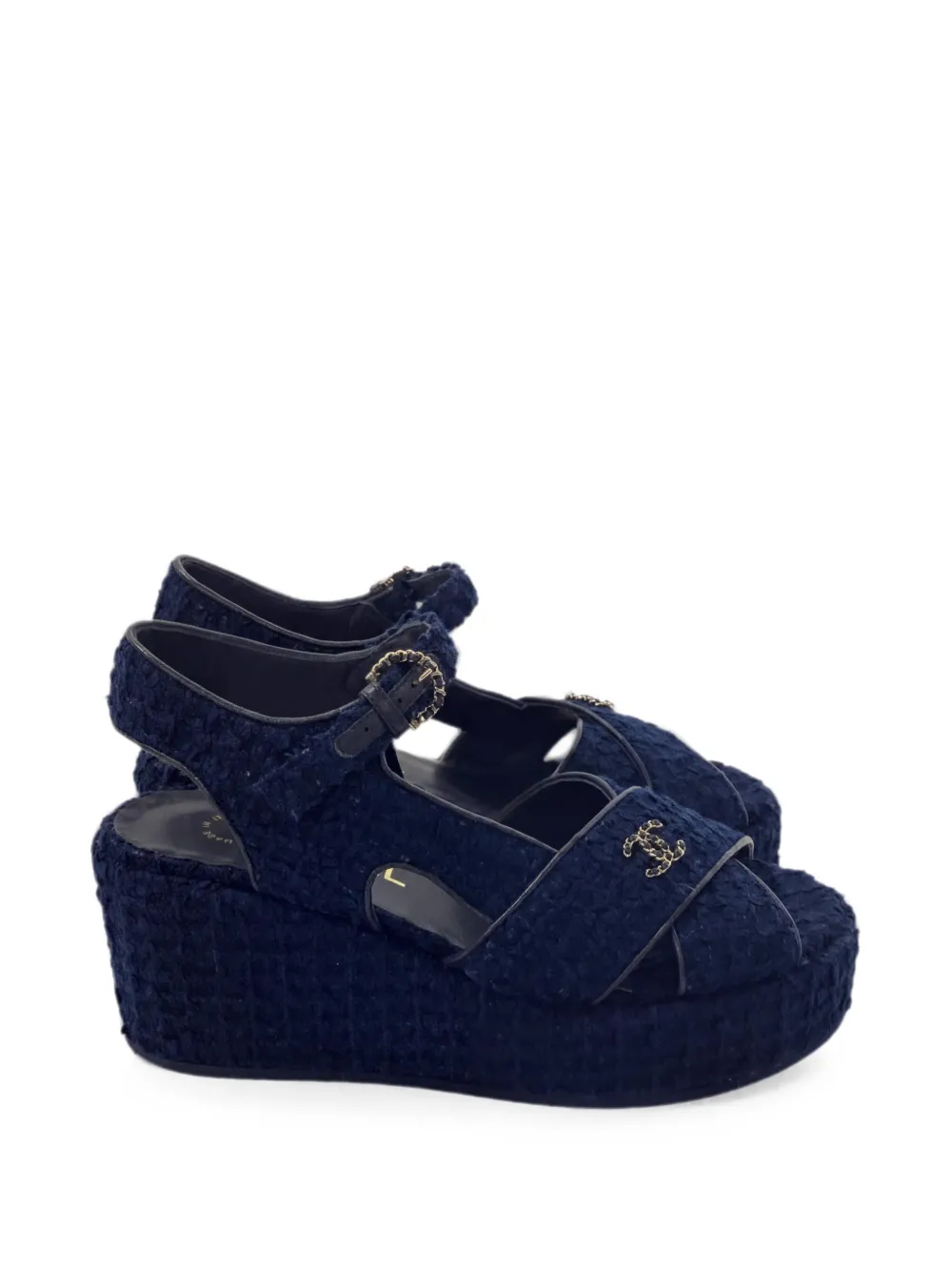 Pre-owned Chanel Cc Wedge Sandals In Blue
