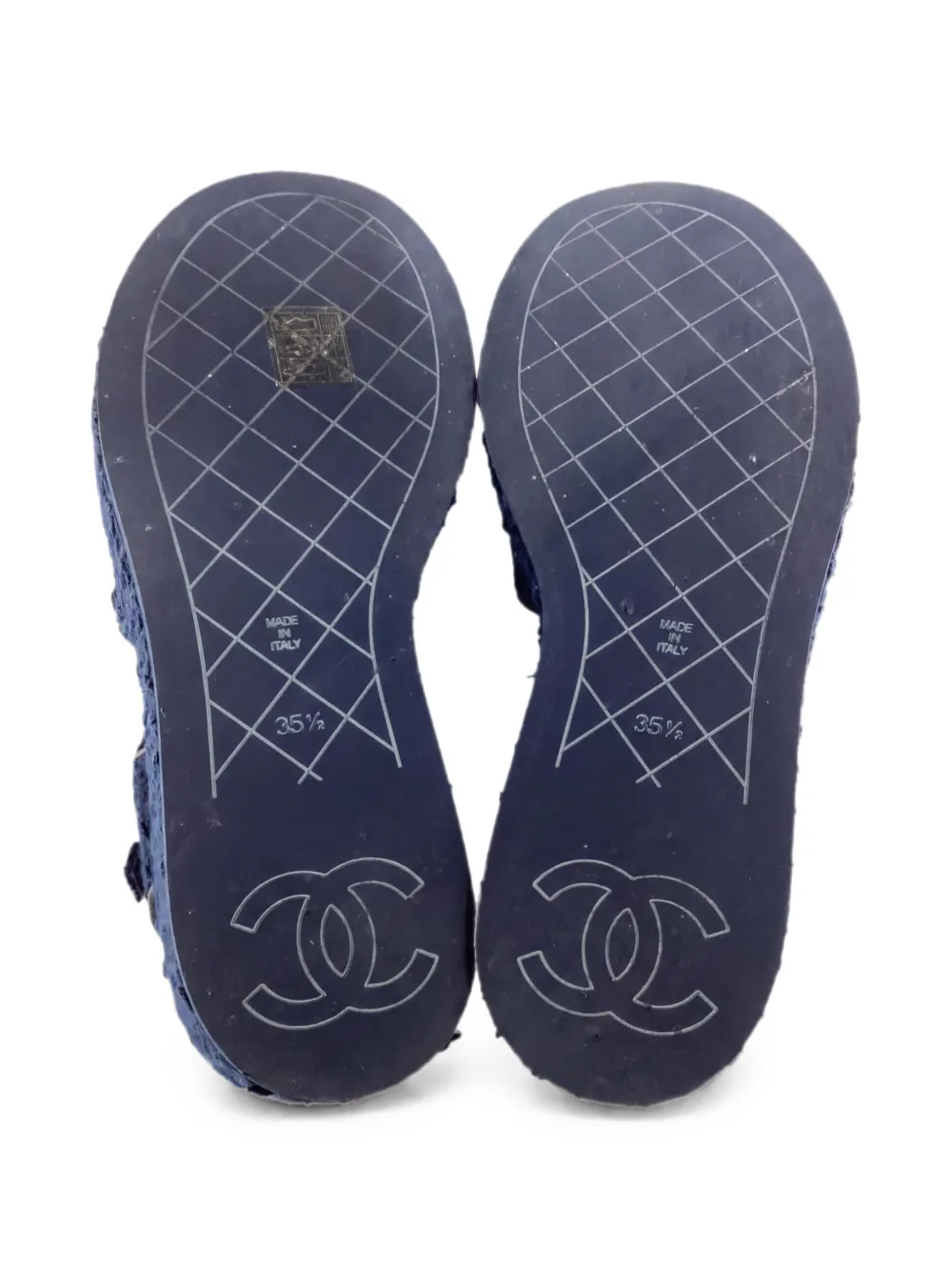 Pre-owned Chanel Cc Wedge Sandals In Blue
