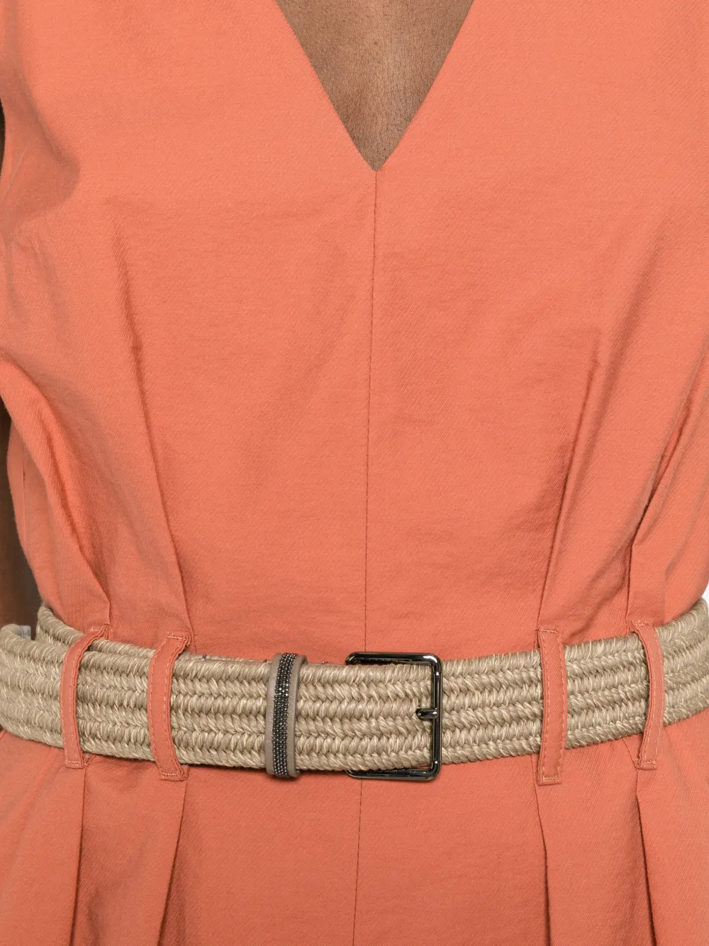 Brunello Cucinelli Techno katoenen twill jurk met ceintuur en Monili-textuur Oranje