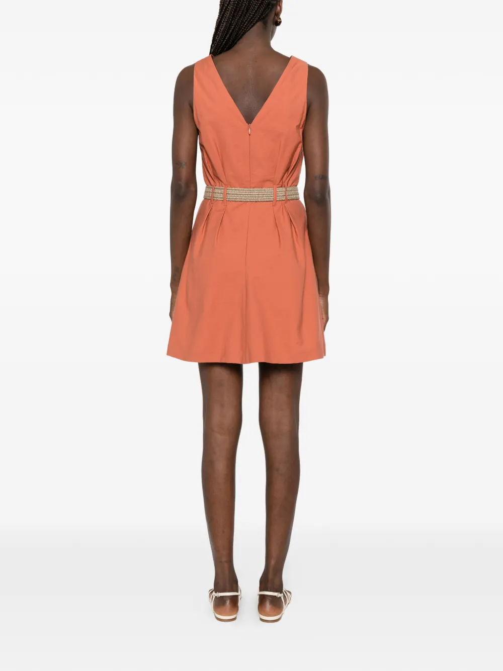 Brunello Cucinelli Techno katoenen twill jurk met ceintuur en Monili-textuur Oranje