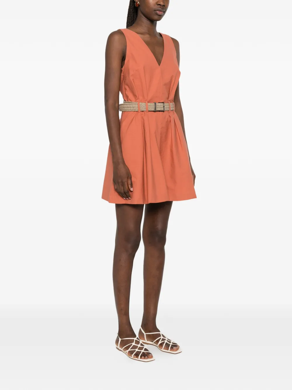 Brunello Cucinelli Techno katoenen twill jurk met ceintuur en Monili-textuur Oranje