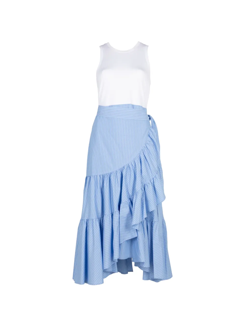 Cinq A Sept Jessie striped ruffled midi dress - Bianco