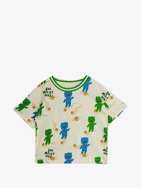 Mini Rodini aliens-print striped-neckline T-shirt