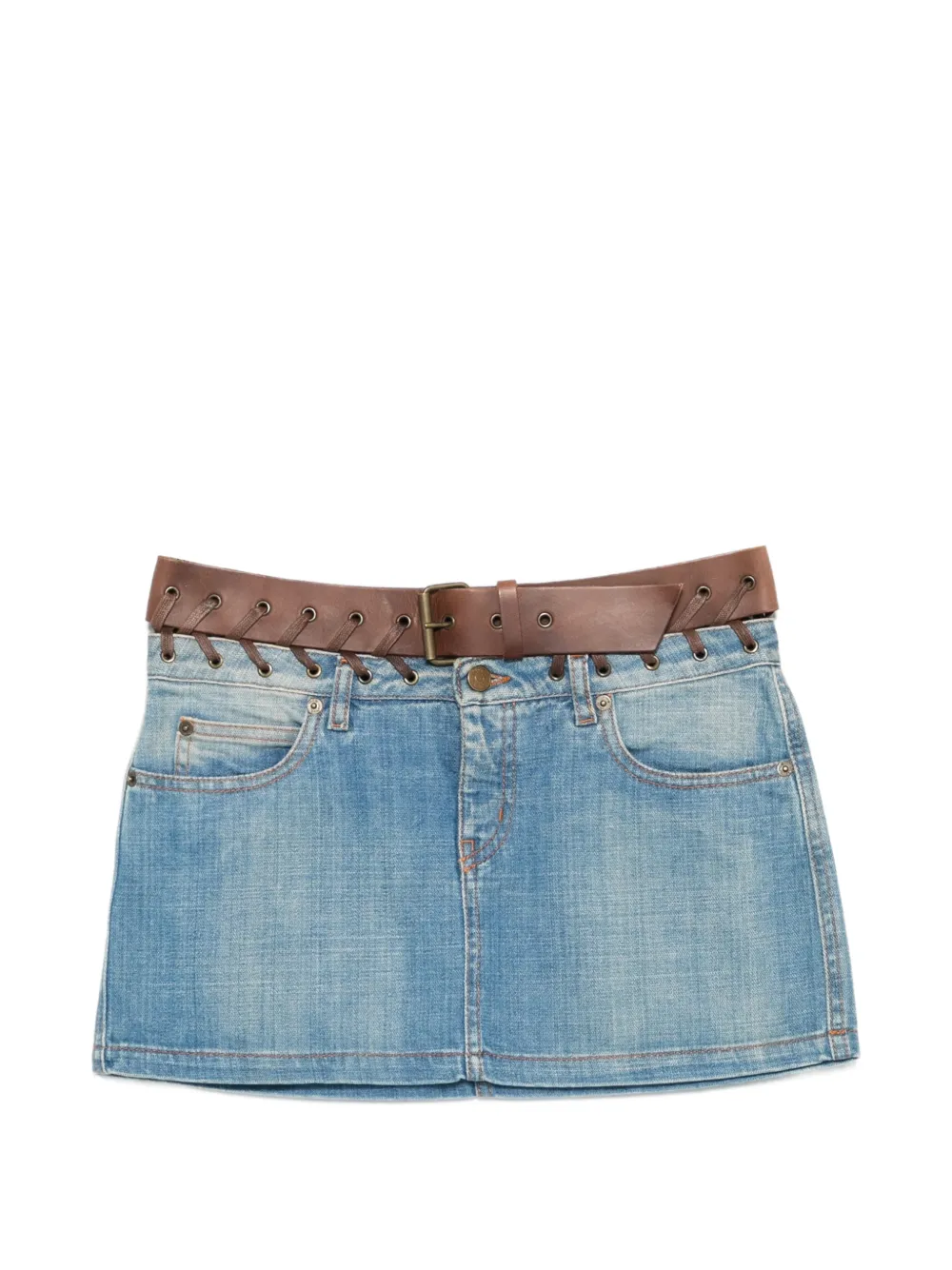 Alexander McQueen Pre-Owned 2000s belted lace-up mini skirt - Blu