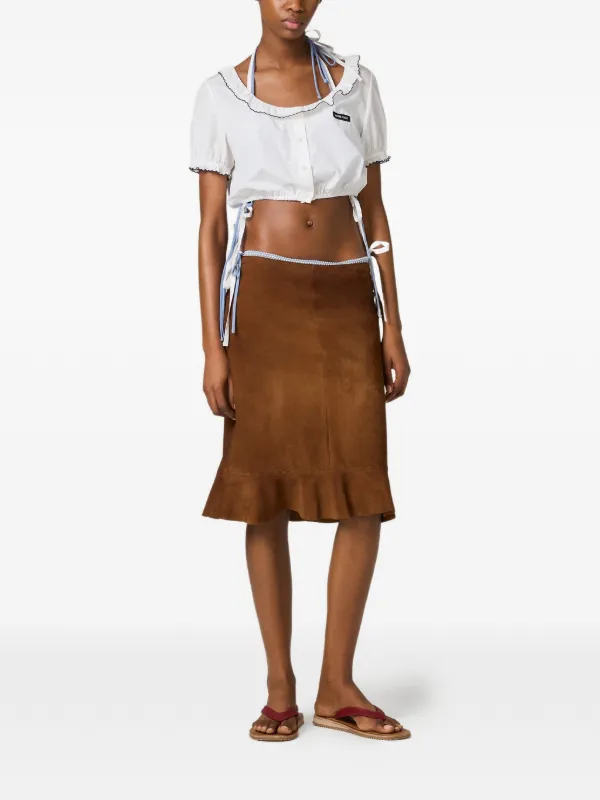 Miu Miu Embroidered Poplin Crop Top | White | FARFETCH ID