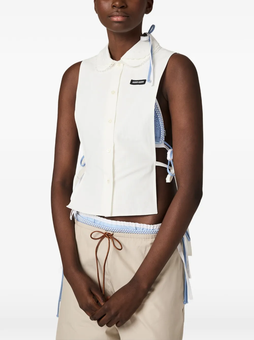 Miu Popeline blouse met zijstrik Wit
