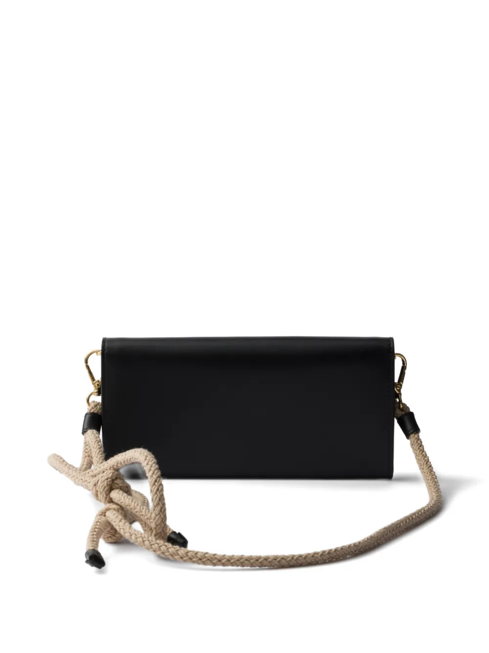 Prada Leren portemonnee met schouderband Zwart