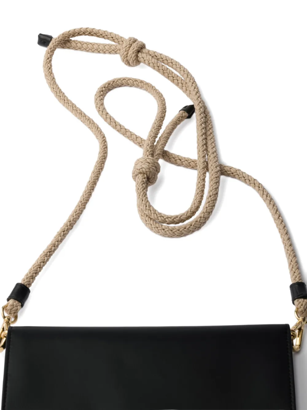 Prada Leren portemonnee met schouderband Zwart
