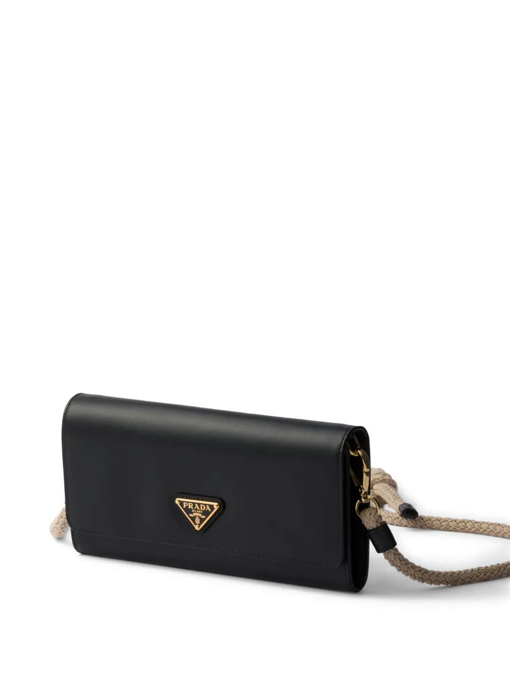 Prada Leren portemonnee met schouderband Zwart