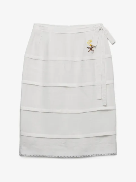 Prada embroidered slubbed linen skirt