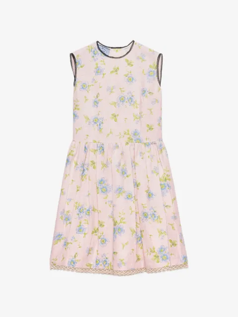Prada pleated floral print linen dress