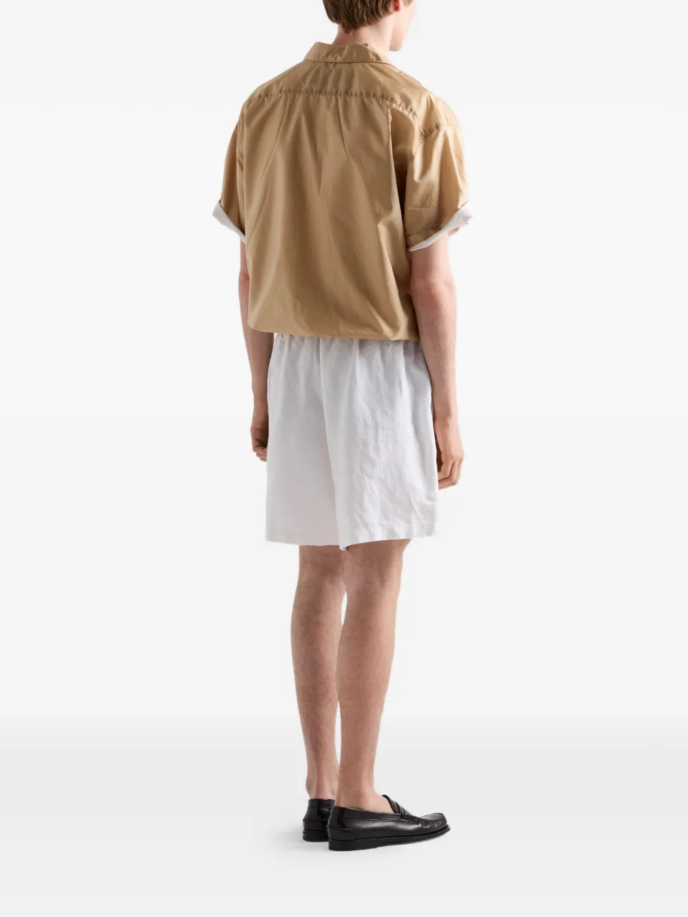 Prada Re-Nylon overhemd met korte mouwen en rits Bruin