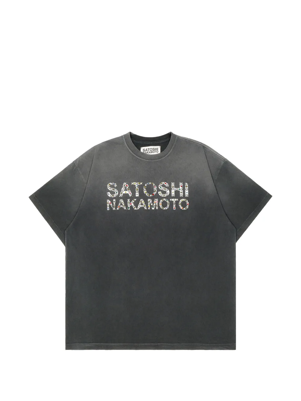 SATOSHI NAKAMOTO pearl-studded logo T-shirt - Grigio