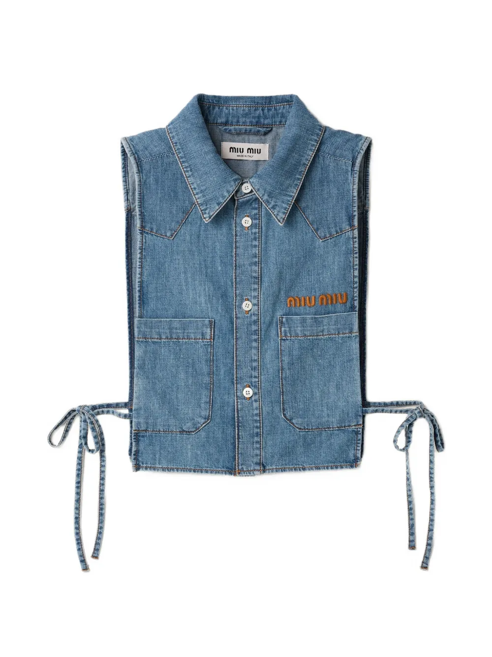 Miu Miu cropped chambray tie shirt - Blue