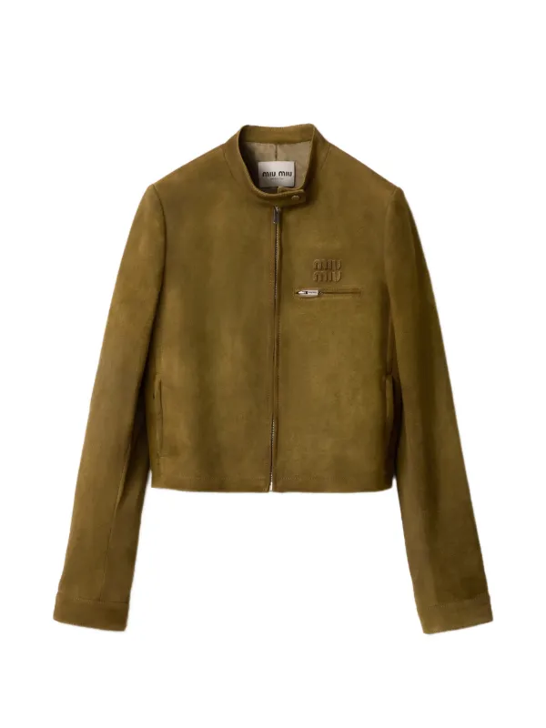 Miu Miu Waxed Suede Jacket in Green