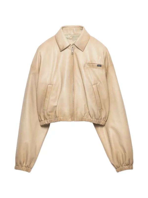 Prada クロップド レザージャケット | ニュートラル | FARFETCH JP