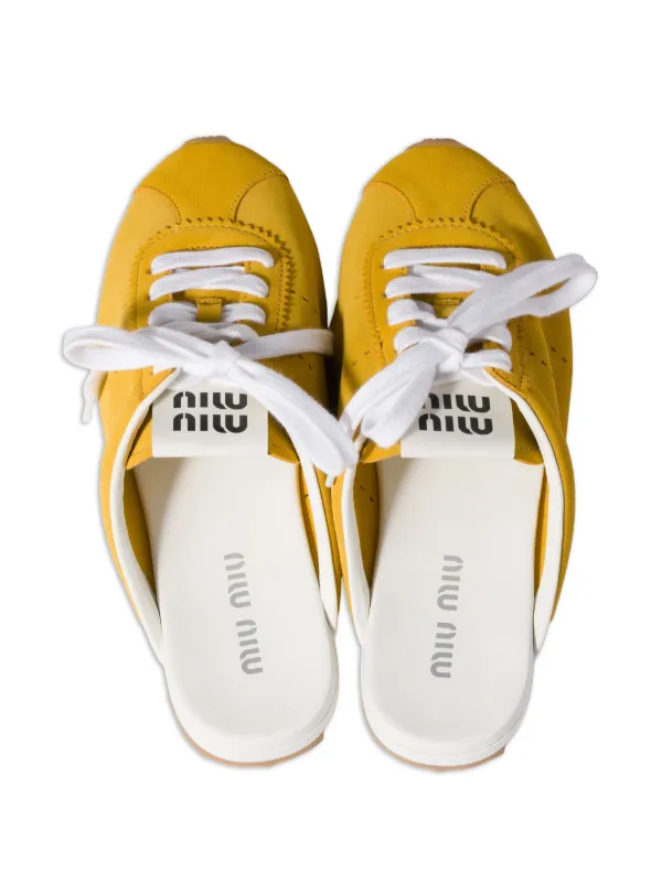 Miu Miu Plume Suede Mules | Yellow | FARFETCH