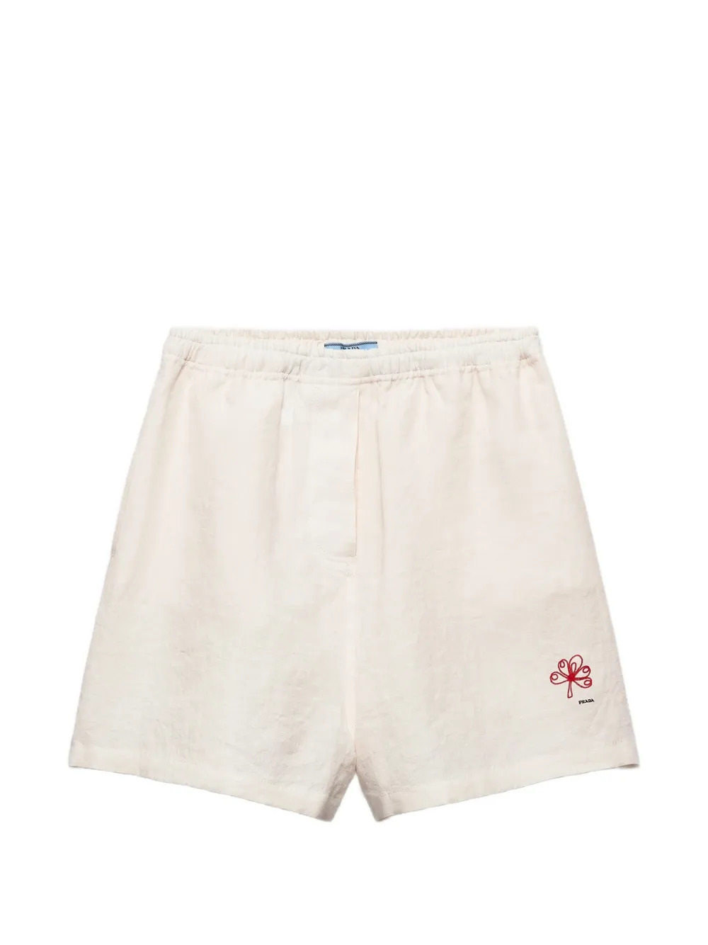 Prada embroidered slubbed linen shorts - Neutrals