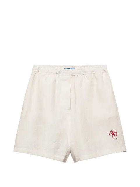 Prada embroidered slubbed linen shorts