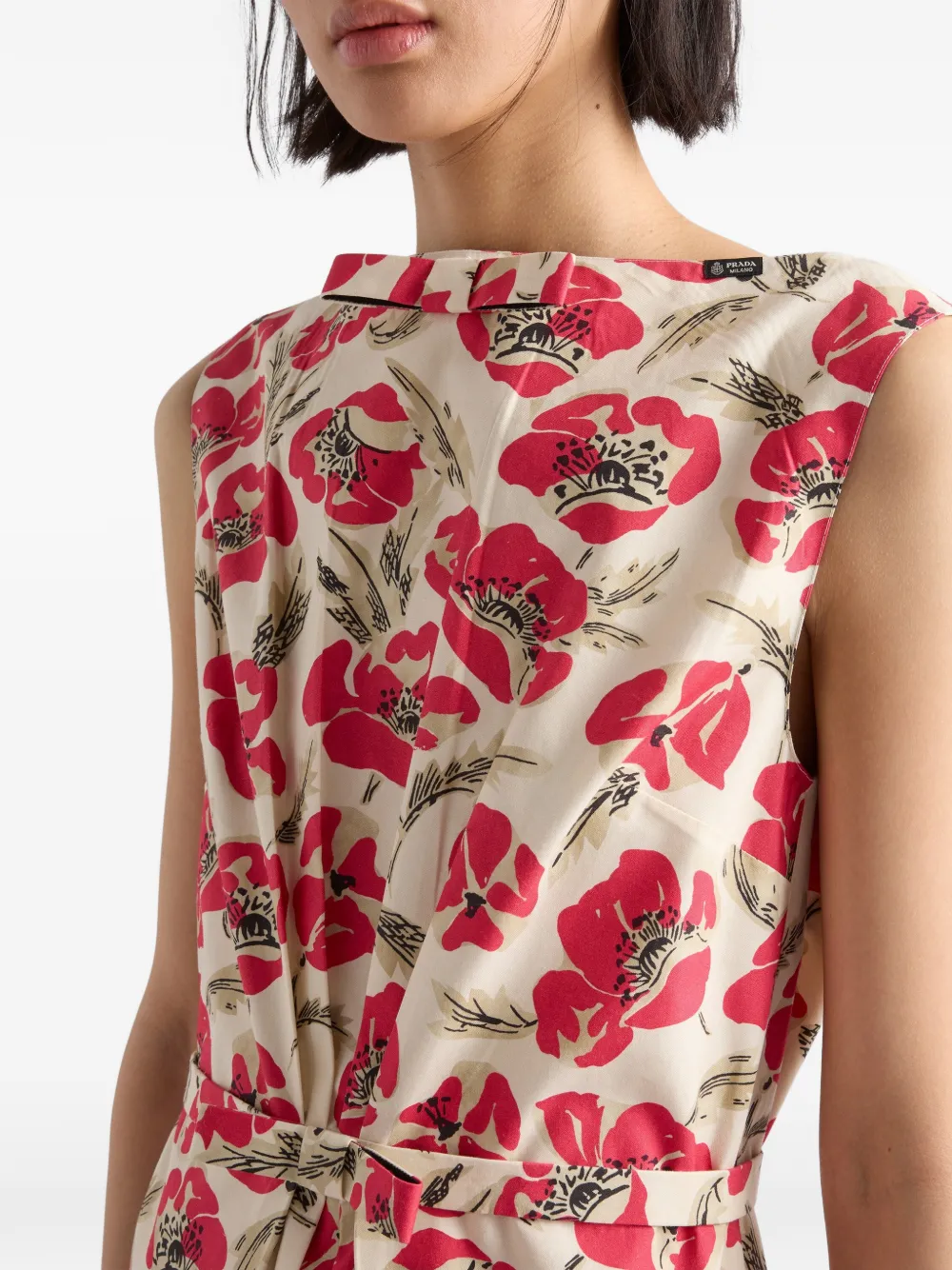 Prada Popeline jurk met print Beige