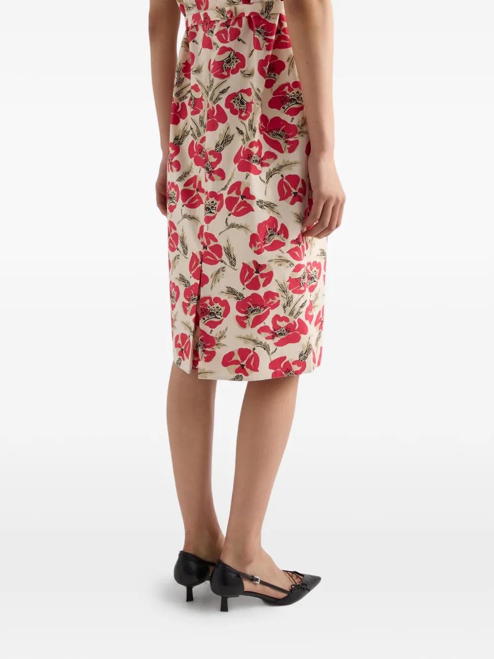Prada Popeline jurk met print Beige