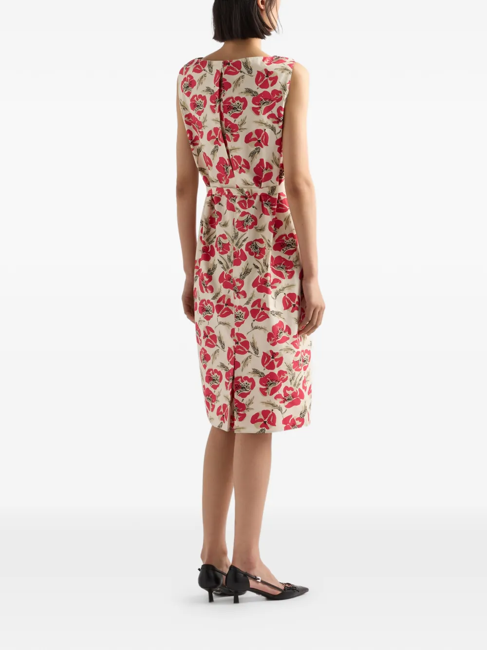 Prada Popeline jurk met print Beige