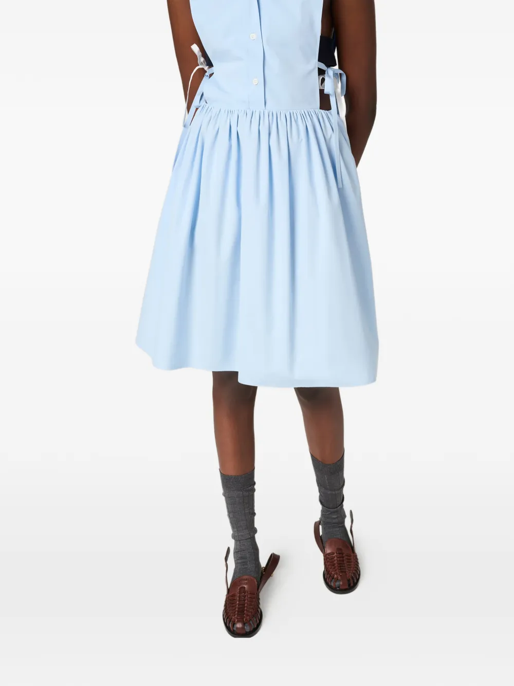 Miu Popeline jurk met strik aan de zijkant Blauw