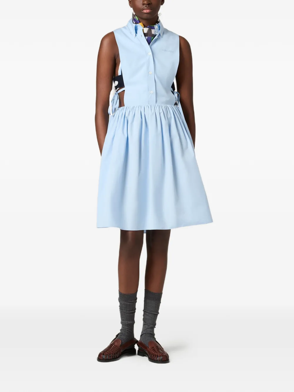 Miu Popeline jurk met strik aan de zijkant Blauw