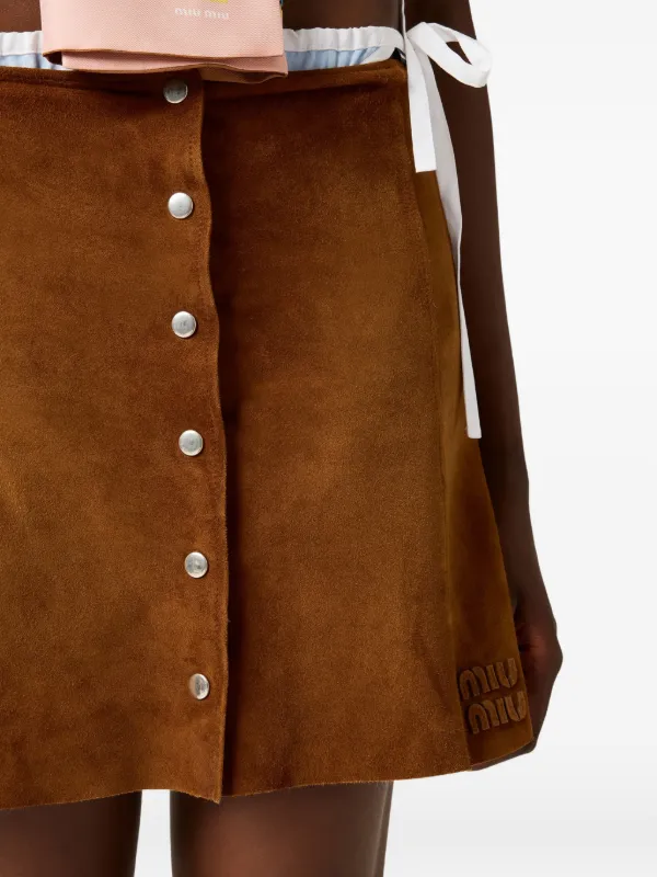 Miu Miu Waxed Suede Miniskirt | Brown | FARFETCH KW