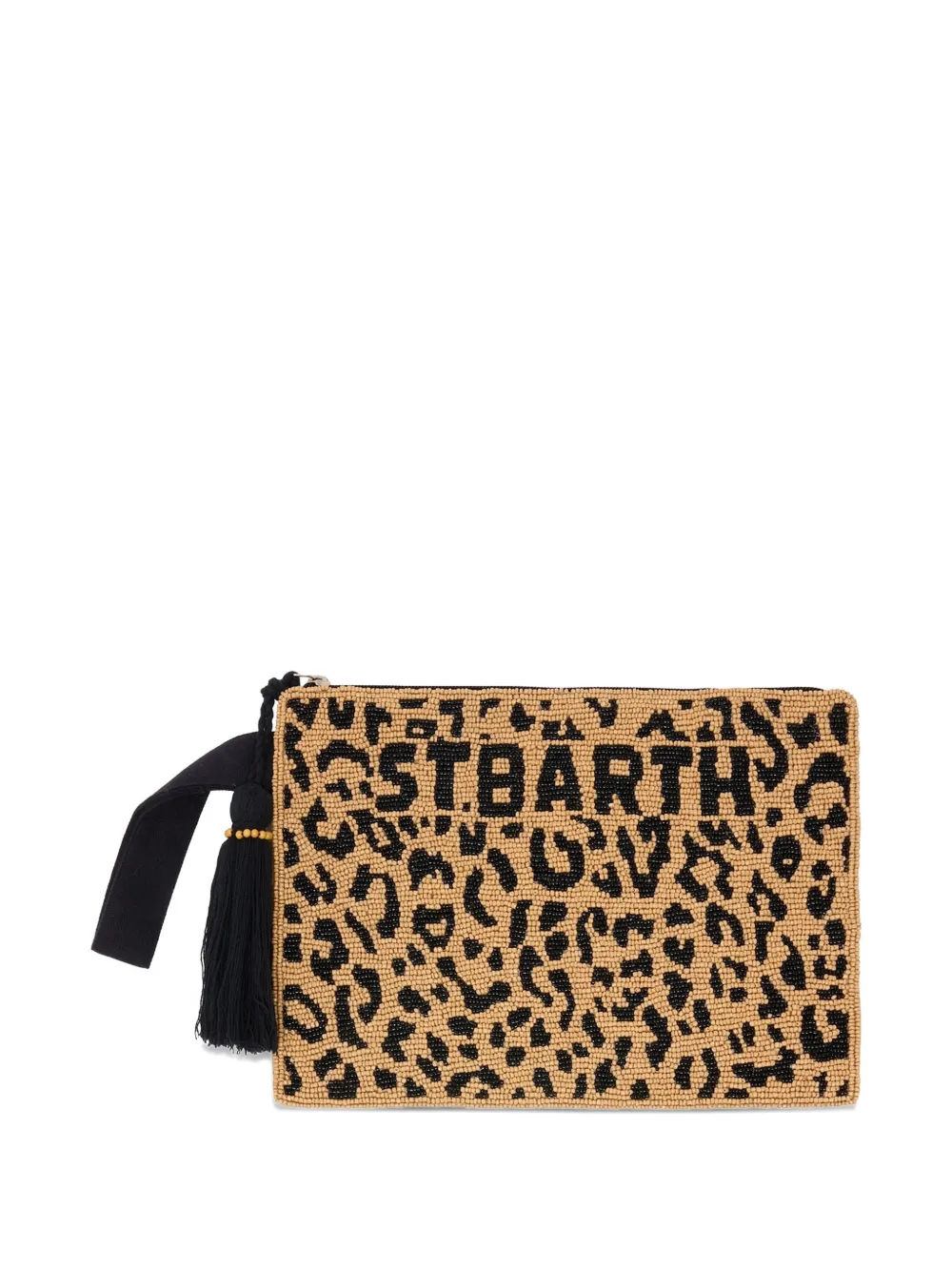 MC2 Saint Barth Clutch met luipaardprint en kralen Beige