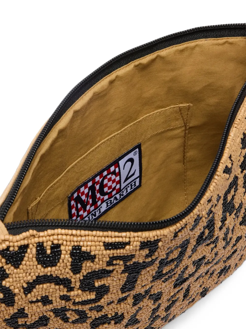 MC2 Saint Barth Clutch met luipaardprint en kralen Beige