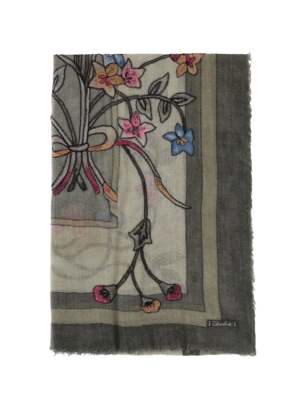 Faliero Sarti floral-embroidered fringed scarf - Toni neutri