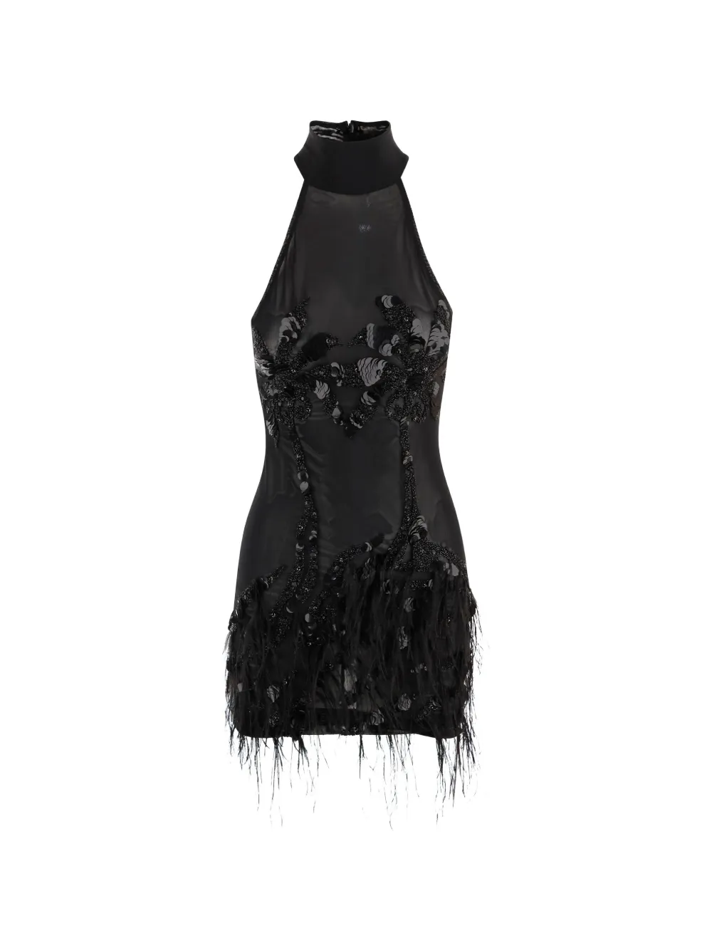 Just Cavalli feather-trimmed sequin-embellished mini dress - Schwarz