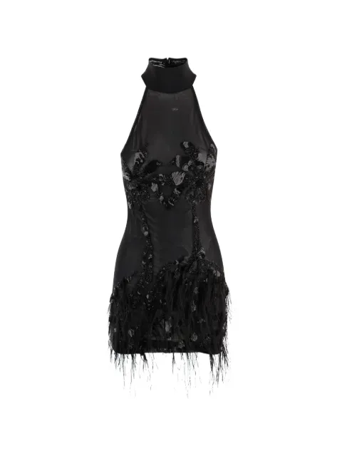 Just Cavalli feather-trimmed sequin-embellished mini dress
