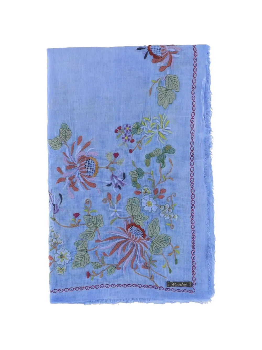Faliero Sarti floral-embroidered fringed scarf - Blu