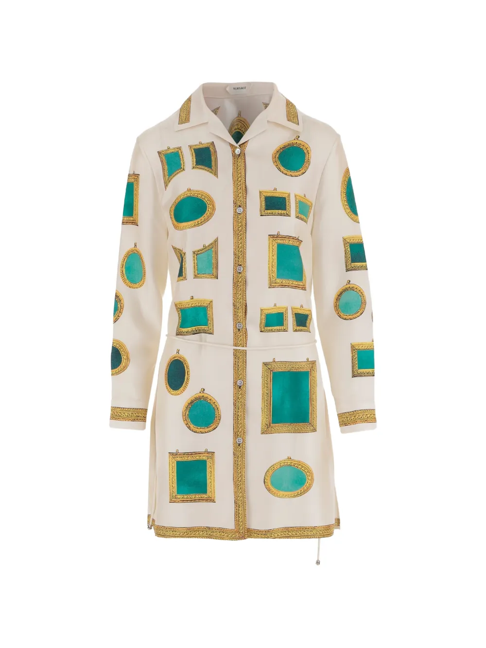 Versace graphic-print button-down mini shirt dress - Toni neutri