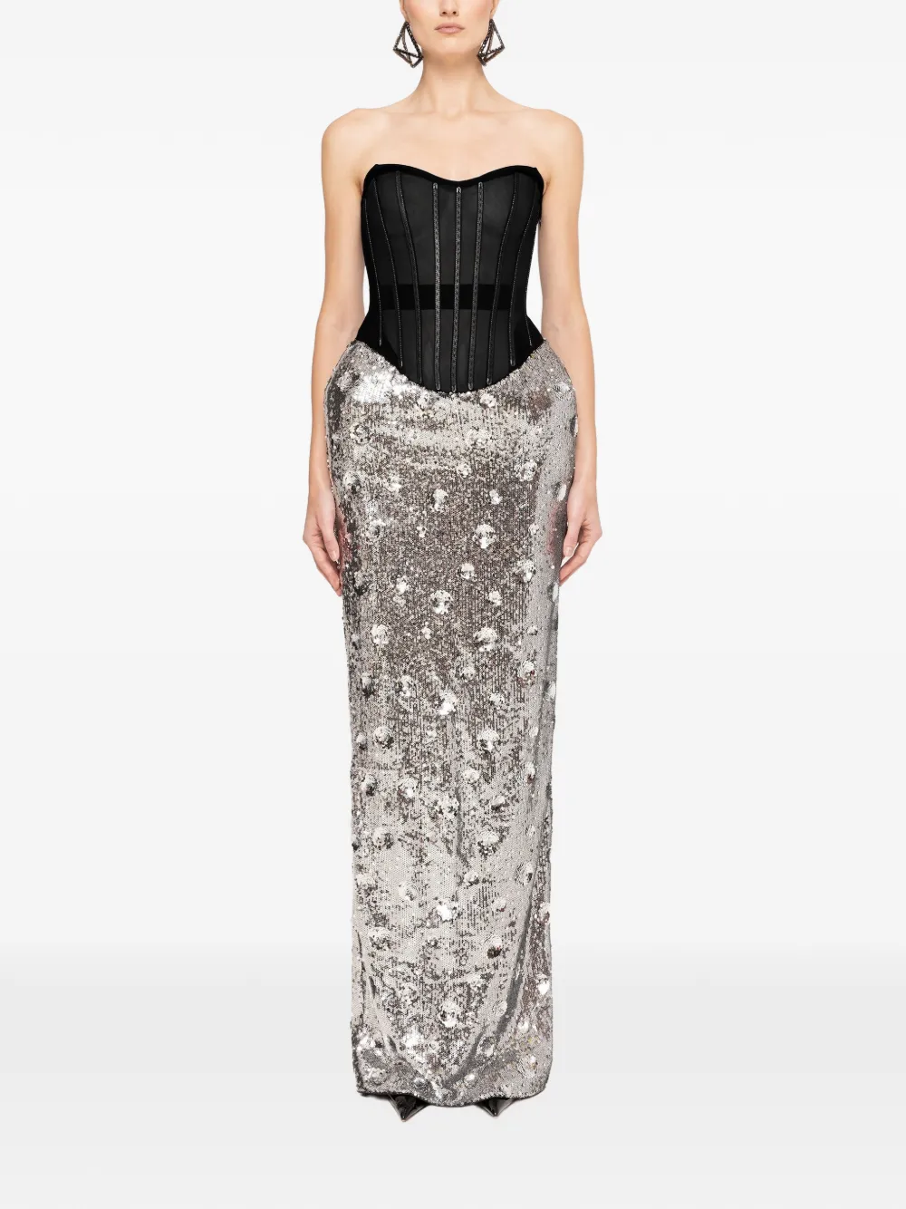 NISSA sequin-embellished corset gown - Argento