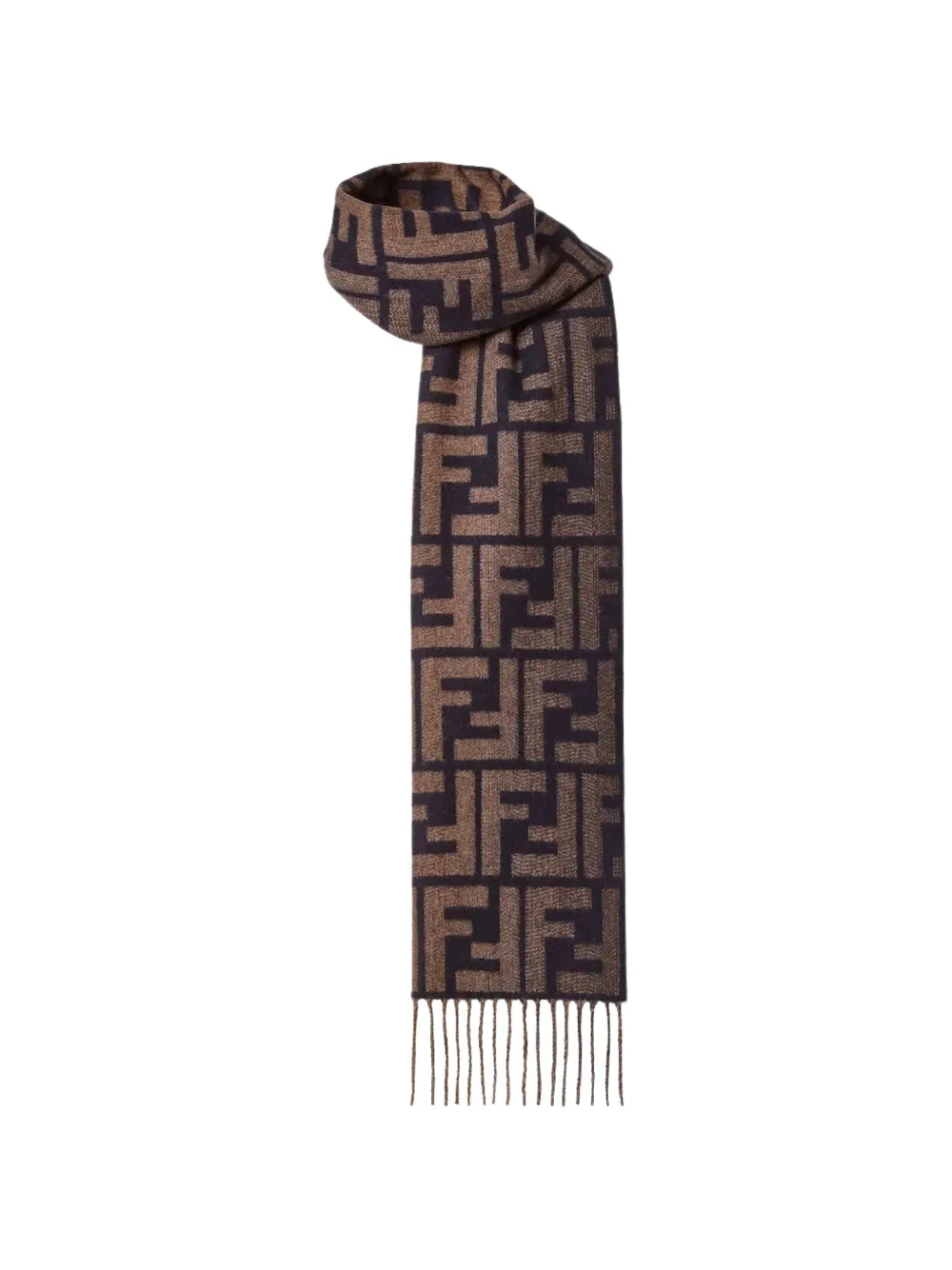 FENDI Sciarpa con frange e logo FF - Marrone
